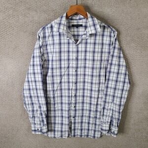 SYNRGY Shirt Mens XLT Blue Gray Plaid Long Sleeve Button Down Cotton